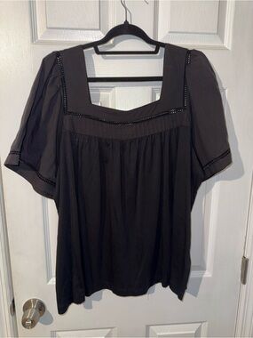 Elie Tahari Black Square Neck Puff Sleeve Blouse